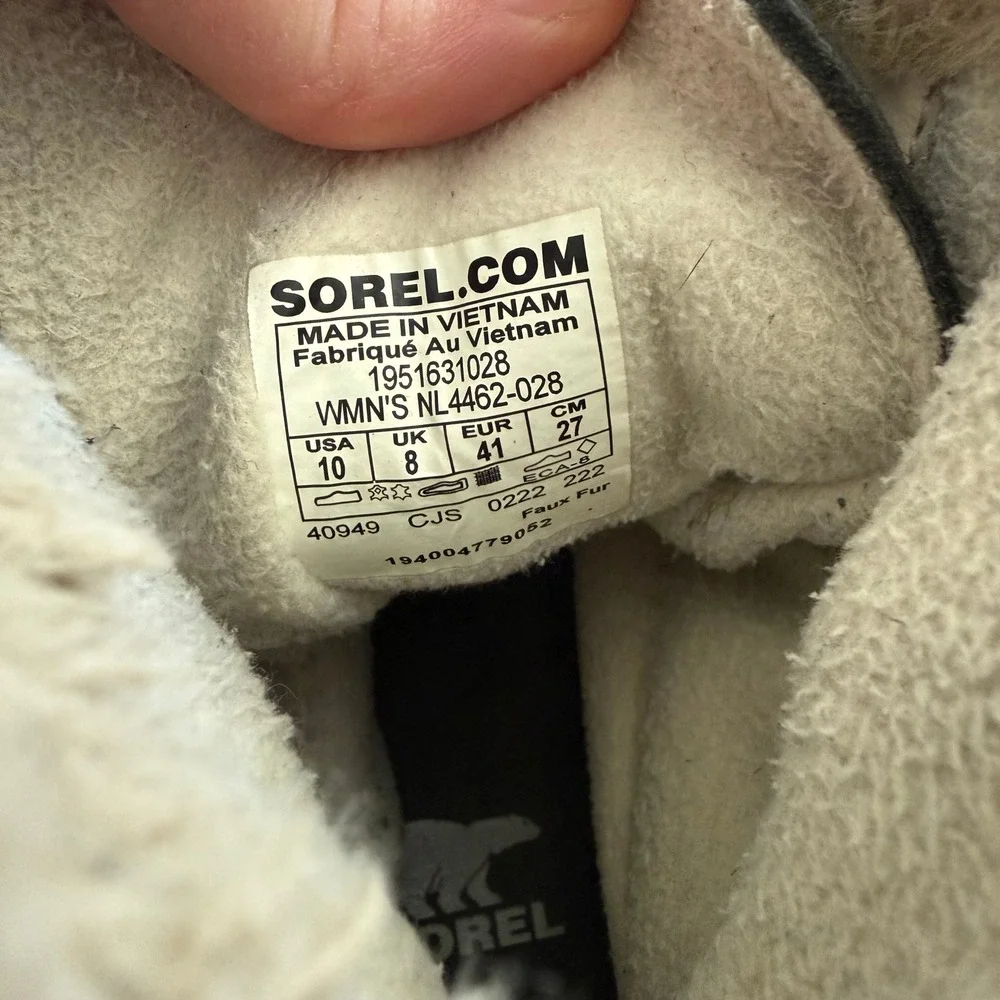 Sorel EXPLORER II JOAN WATERPROOF BOOTS Faux Fur WOMEN 10 GRILL FAWN LEATHER‎